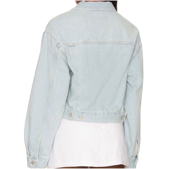 Rails Cropped Indigo Denim Jean Jacket in "Faded Blue Distress" Size Large - Picture 3 of 13